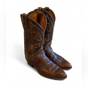 Dan Post Brown Leather Western Cowboy Boots with Decorative Stitching